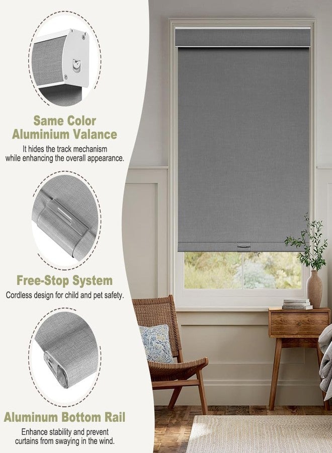 SEEYE Blackout Roller Shades for Windows, Cordless, Roller Blinds, Linen Fabric Window Blinds, Thermal Insulated Fabric UV Protection, Room Darkening Shades for Home,Office (Line Grey, 32" W x 72" H) - Image 5